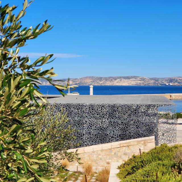 Vue sur le Mucem et rade de Marseille en fond