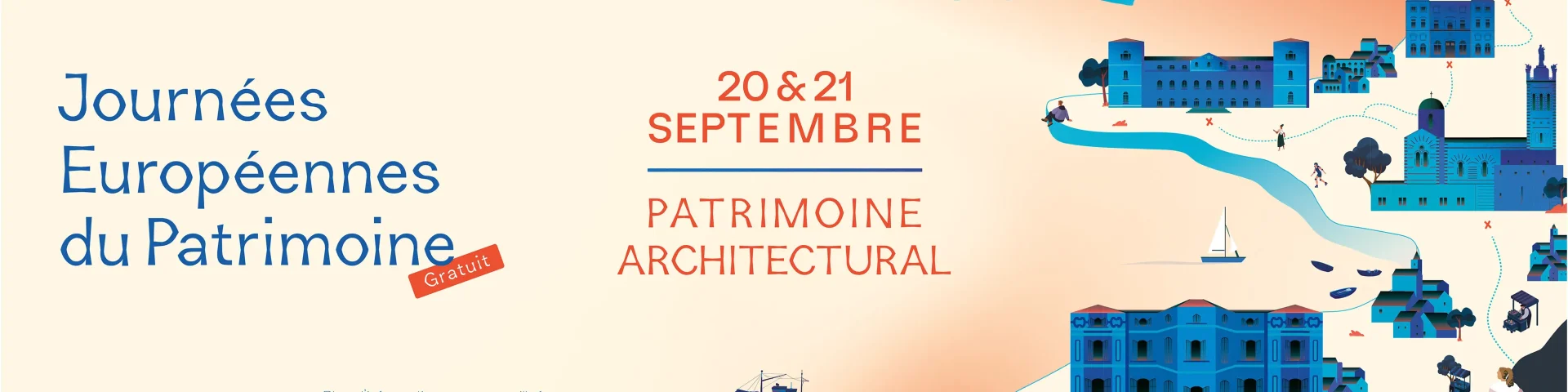 illustration dans un thème de couleurs sable représentant les monuments emblématiques de Marseille.