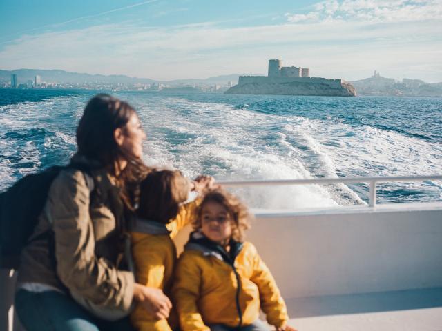 Women on a boat with her child